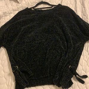 Chenille knitted sweater with tie on the side.